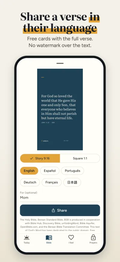 Share a verse card in another language